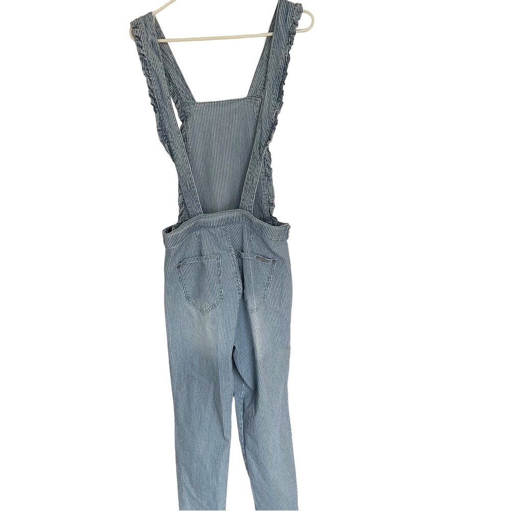 Cream Women’s Faded Blue Denim Pinstripe Overalls with Ruffled Straps Size XS - Picture 2 of 16